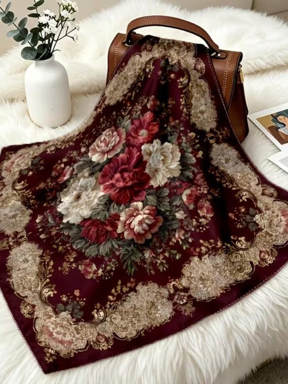 BURGUNDY STILL LIFE SCARF